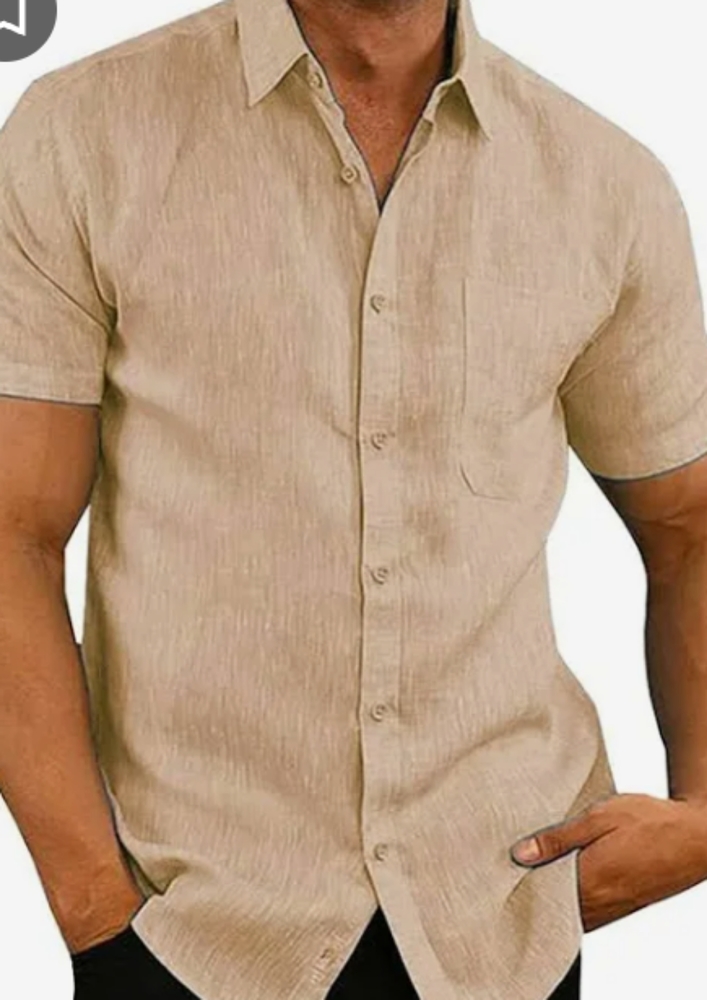 Oyamiki Men's Short Sleeve Regular Fit  Cotton Button Down Shirt